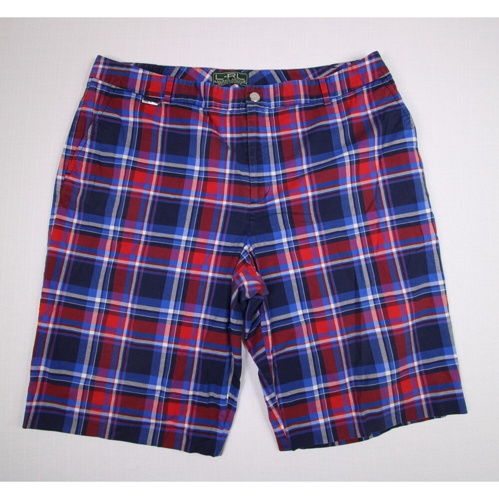 L-RL Lauren Active Ralph Lauren Golf Shorts Womens 16 Plaid Bermuda Red White